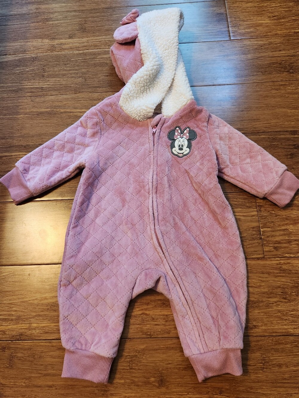 Disney Minnie Mouse Baby Girl's Quilted Hooded Sweater Zip Jacket, 3-6 Months